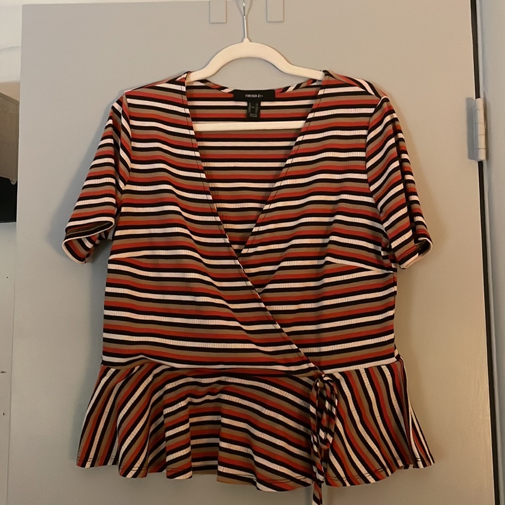 Forever 21 Stripe Peplum Short Sleeve Top